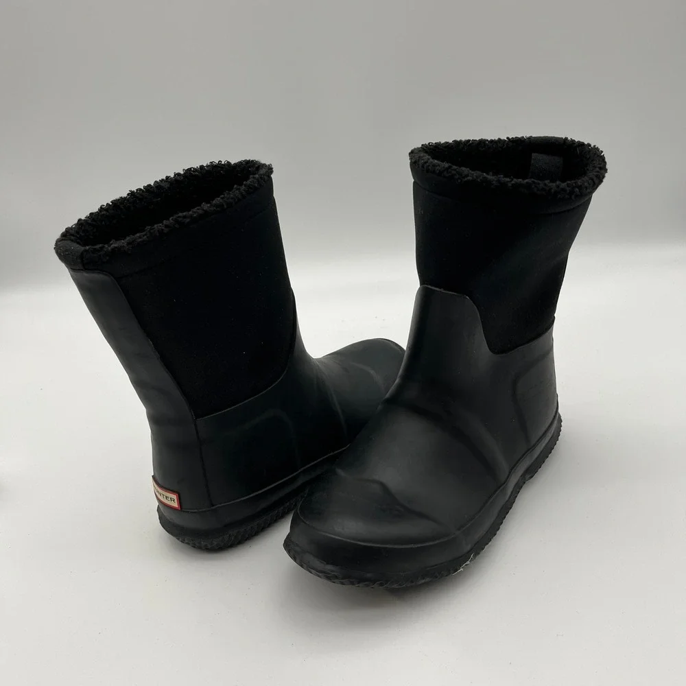 Hunter Kids Black Sherpa‎ Lined Neoprene Rubber Rain Winter Boots UK 2 US 3 4
